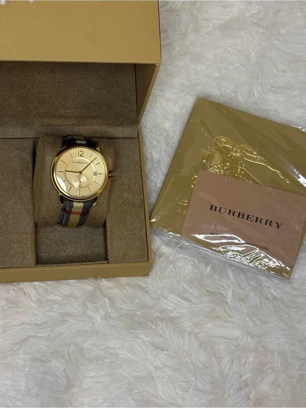 Burberry Gold Dial Watch with Signature Check Strap